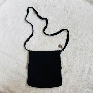 The Sak Black Crocheted Crossbody Shoulder Bag Mini Square Knit Purse